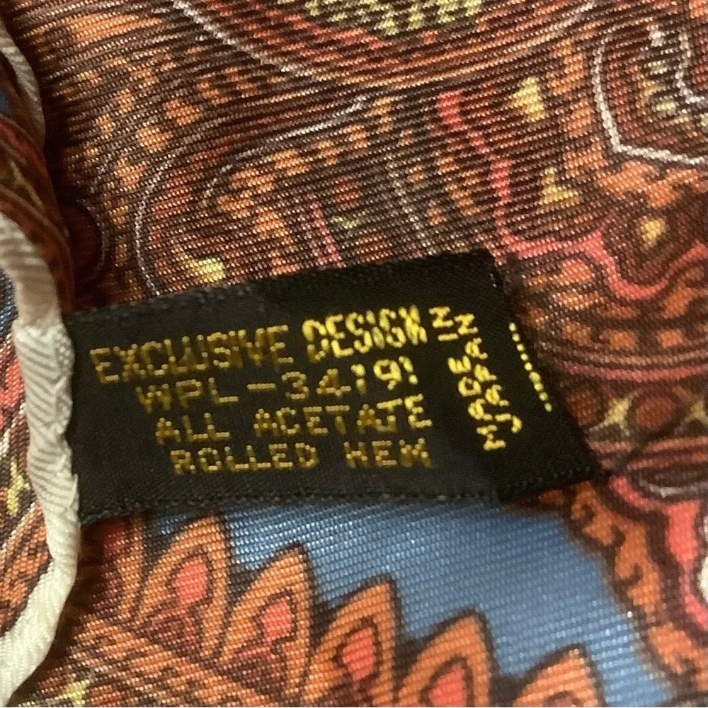Blue/Bronze Paisley 27” Acetate Scarf Made in Japan